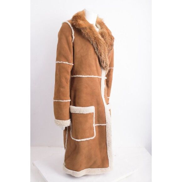 A.L.C. Womens Lamb Shearling Long Coat Size M Brown Suede Fur Collar NWT - Picture 2 of 6